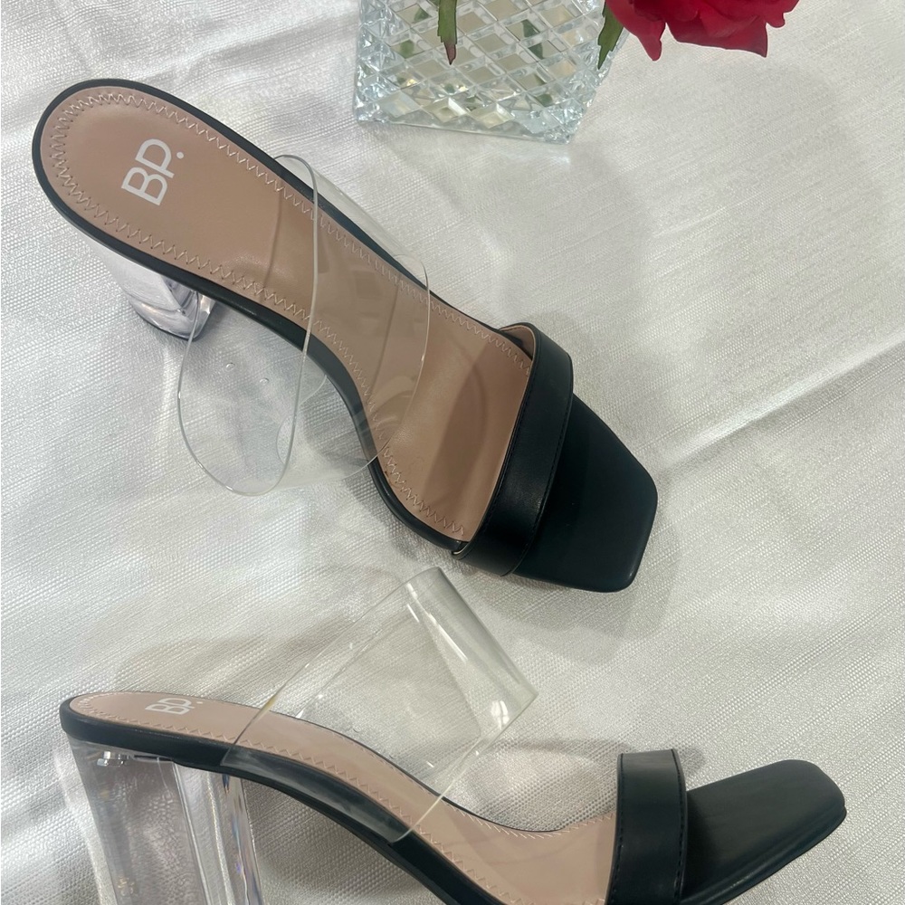 New BPNaomi Clear strap Block Heel Sandals Black Faux Leather Women’s size 8.5 M - Picture 5 of 16